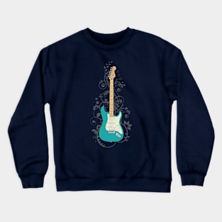 Teal S-Style Electric Guitar Flowering Vines Crewneck Sweatshirt